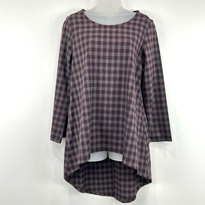 Bryn Walker‎ Top Women S Purple Plaid Sway Tunic Asymmetrical Lagenlook Rustic